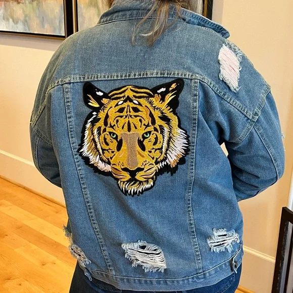 Jackets Coats Distressed Tiger Denim Jacket Poshmark